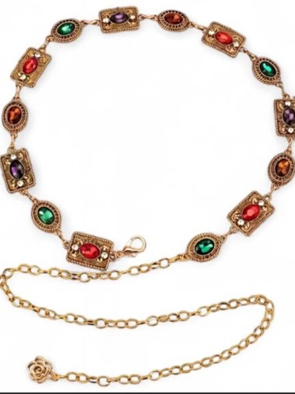 Gold Multicolor Gemstone Chain Belt - Women Accessories